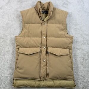 Vintage 10X Vest Mens Medium Khaki Tan Duck Down Puffer Flip Pocket Outdoor